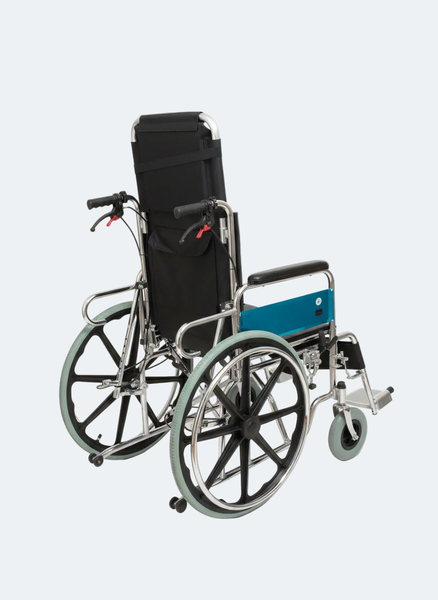 Wheelchair with reclining backrest on a white background