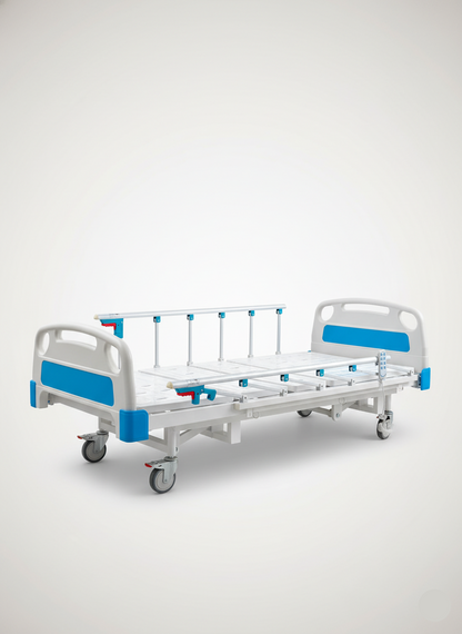 Electric Hospital bed with blue accents on a white background