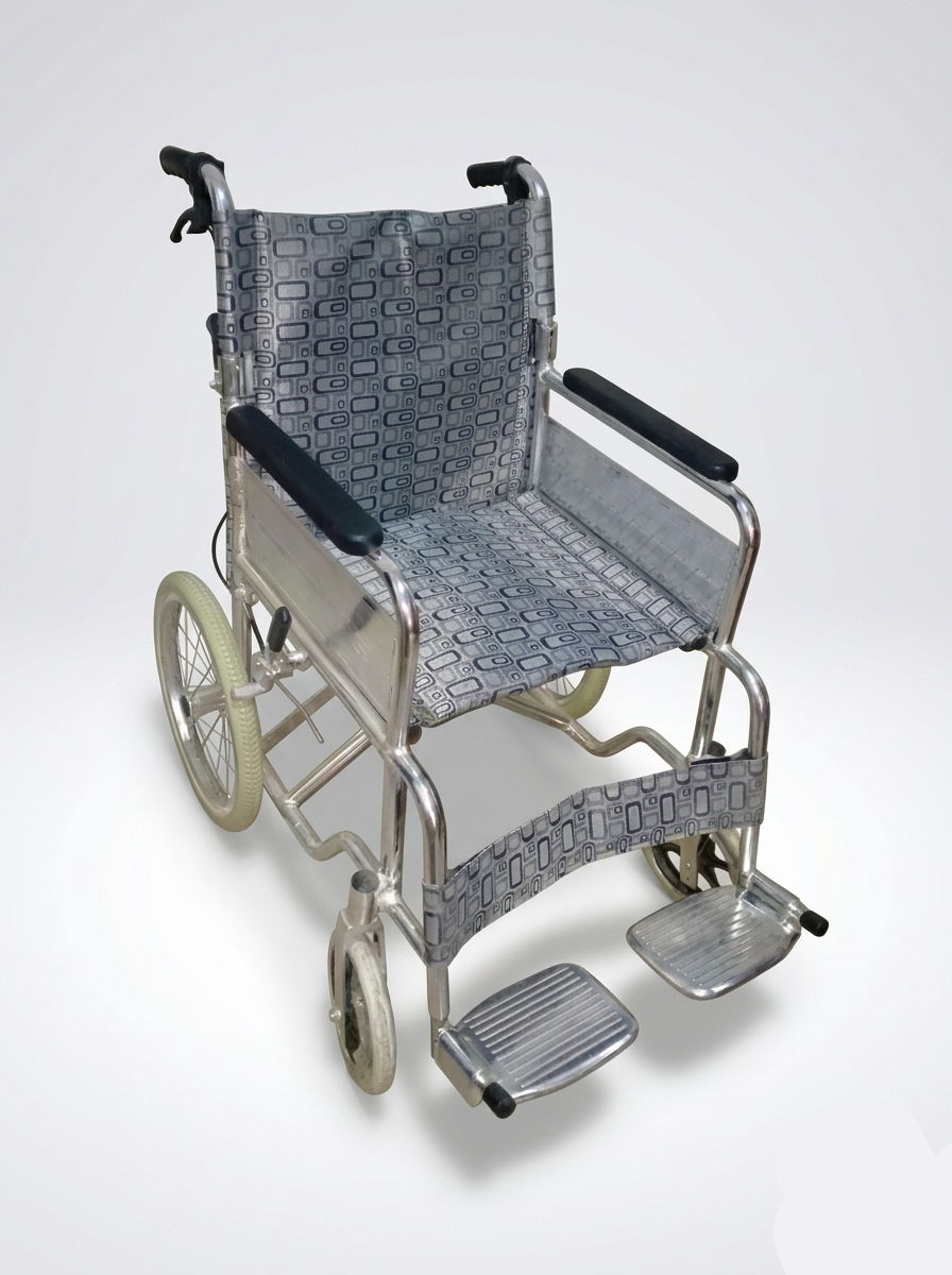 Wheelchair with patterned seat on a white background