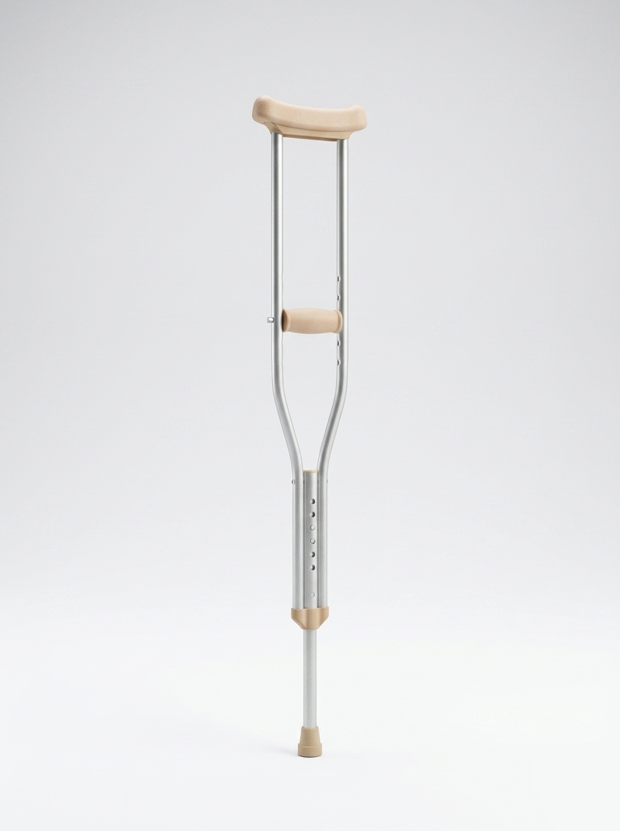 Crutch with wooden handle and footpad on a white background