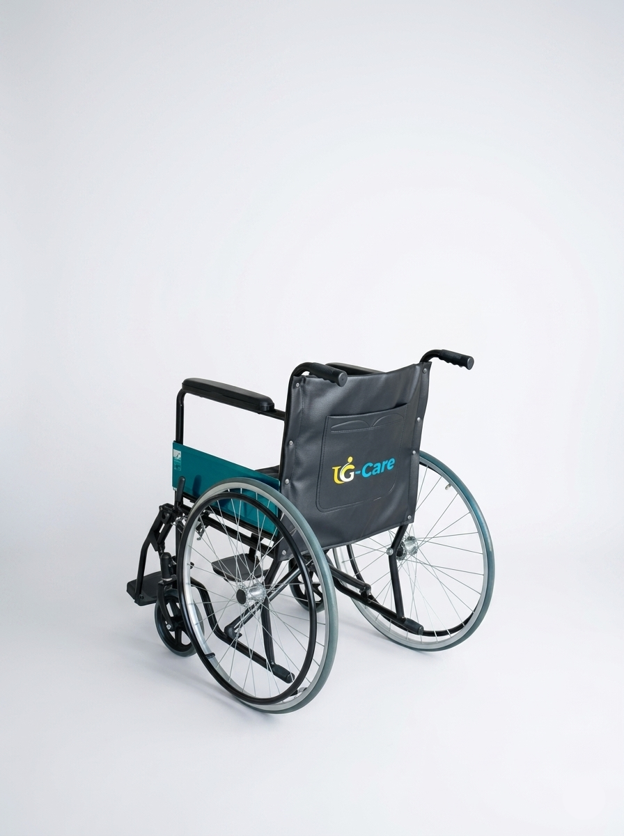 Wheelchair with a bag on a white background