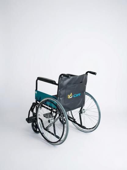 Wheelchair with a bag on a white background