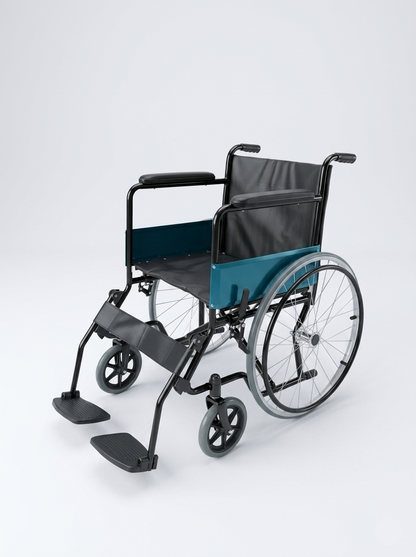 Wheelchair with blue seat on a white background