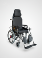 Black wheelchair with elevated headrest on a white background كرسي كهربائى سرير
