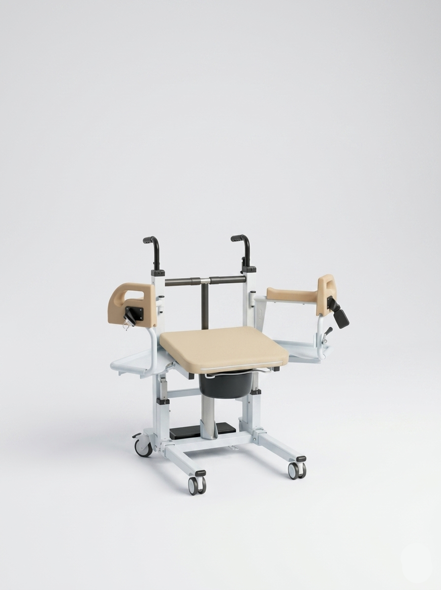Medical device with adjustable arms and seat on a white background