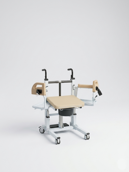 Medical device with adjustable arms and seat on a white background