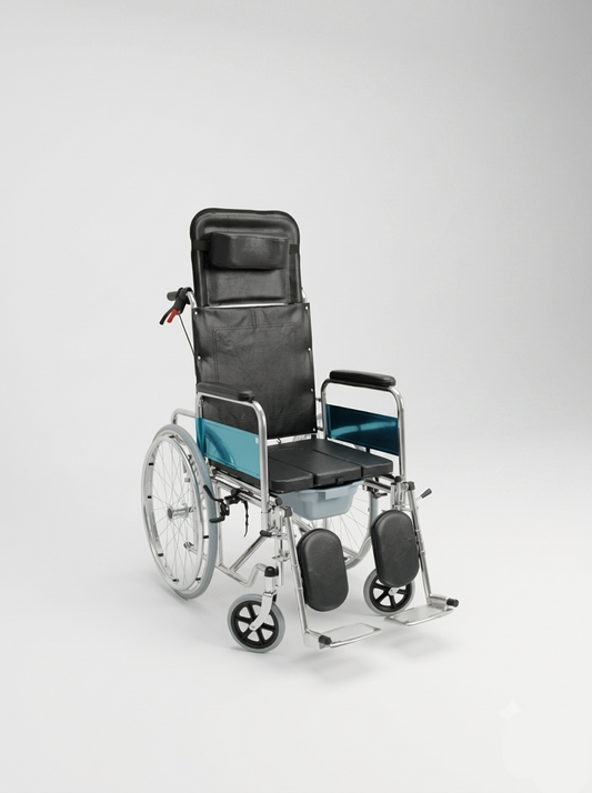 Wheelchair with a commode attached on a white background
