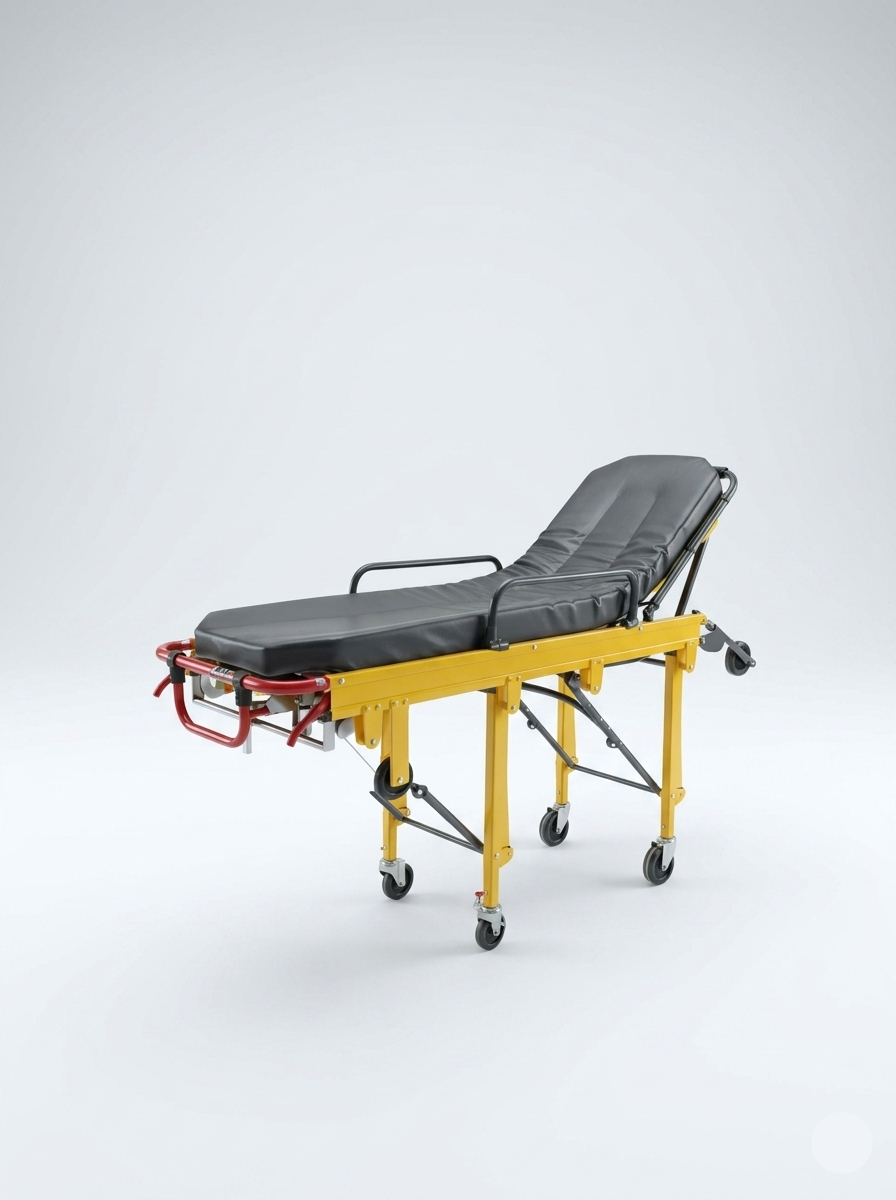  stretcher with black mattress on a white background