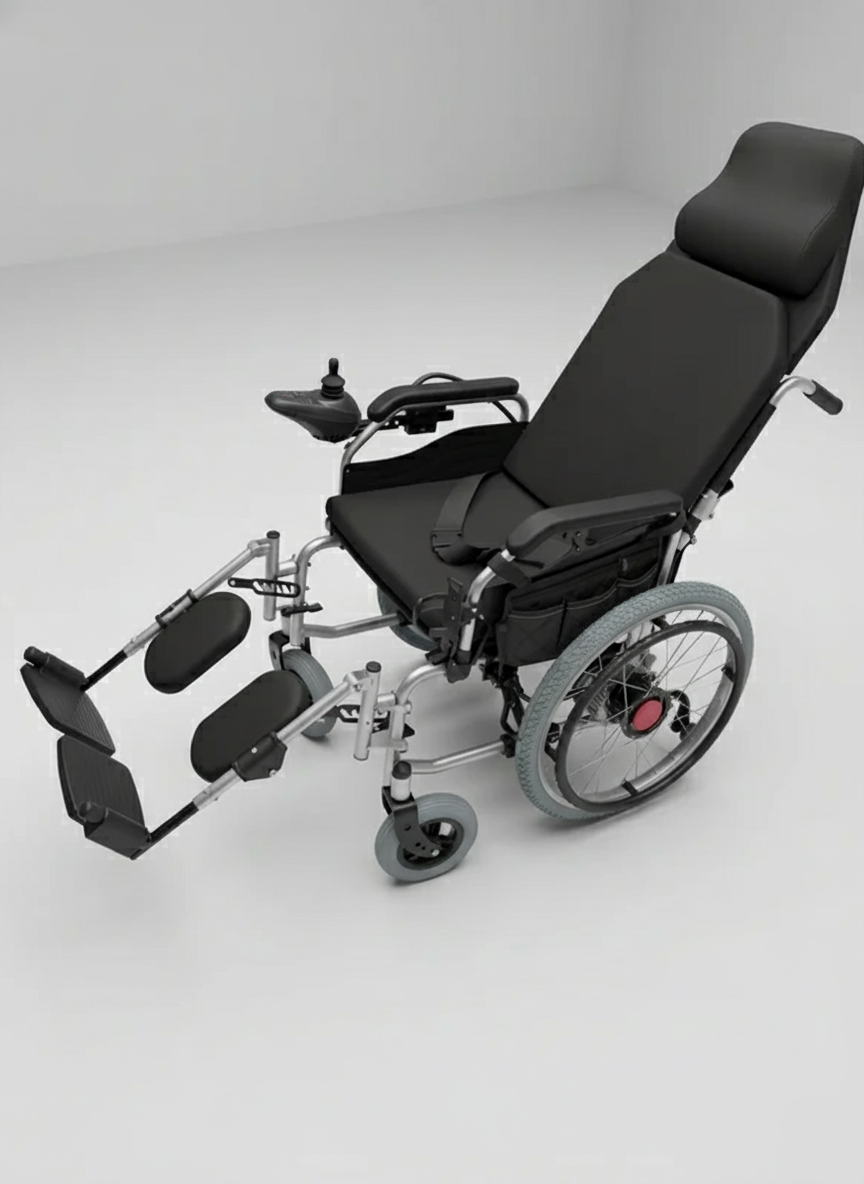 Reclining wheelchair on a white background