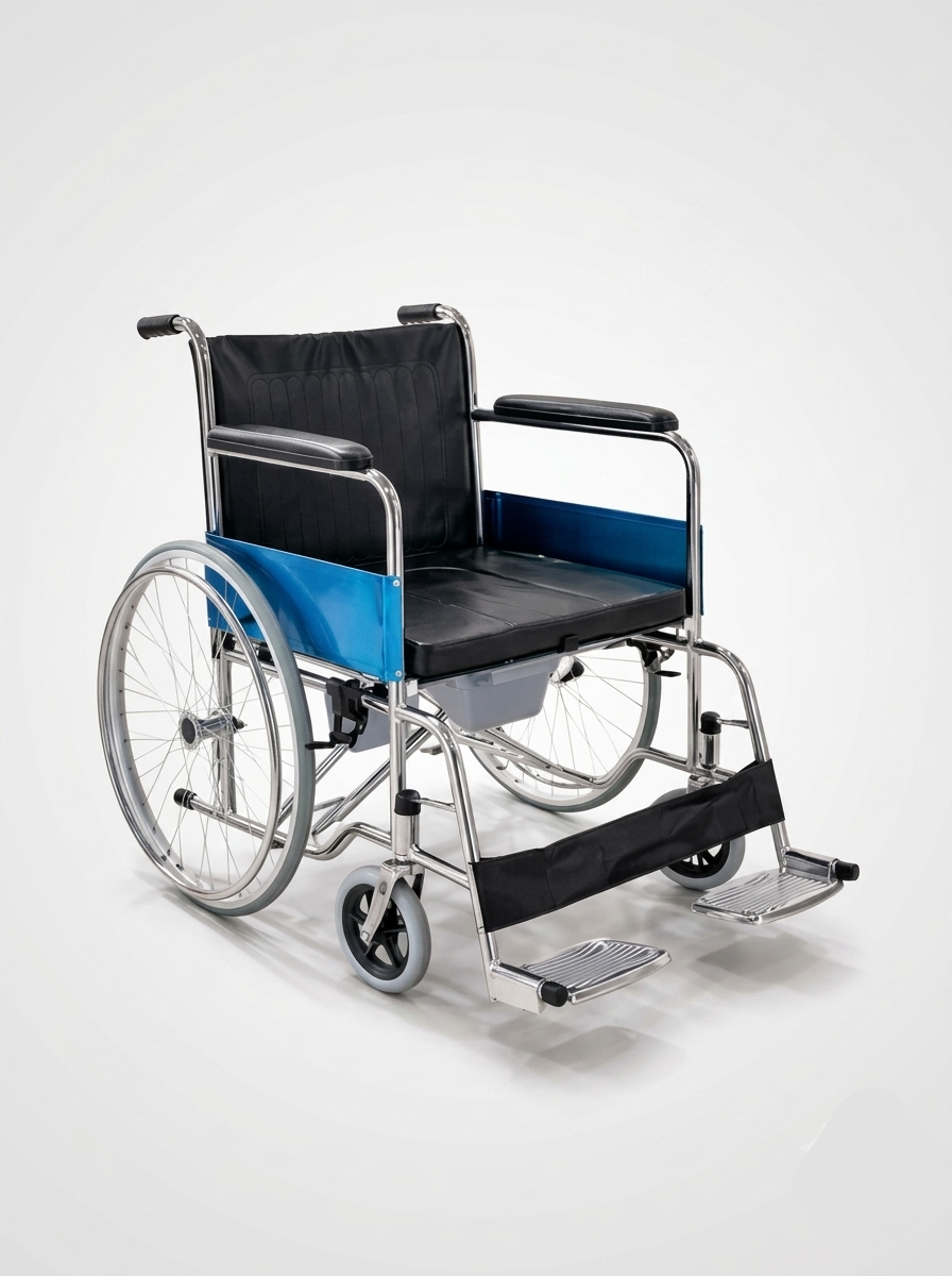 Wheelchair with blue accents on a white background