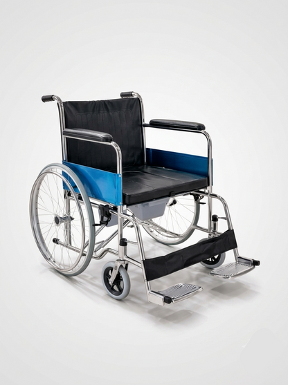 Wheelchair with blue accents on a white background