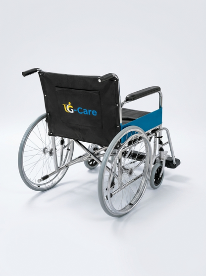 Wheelchair with a black cover featuring 'G-Care' logo on a white background