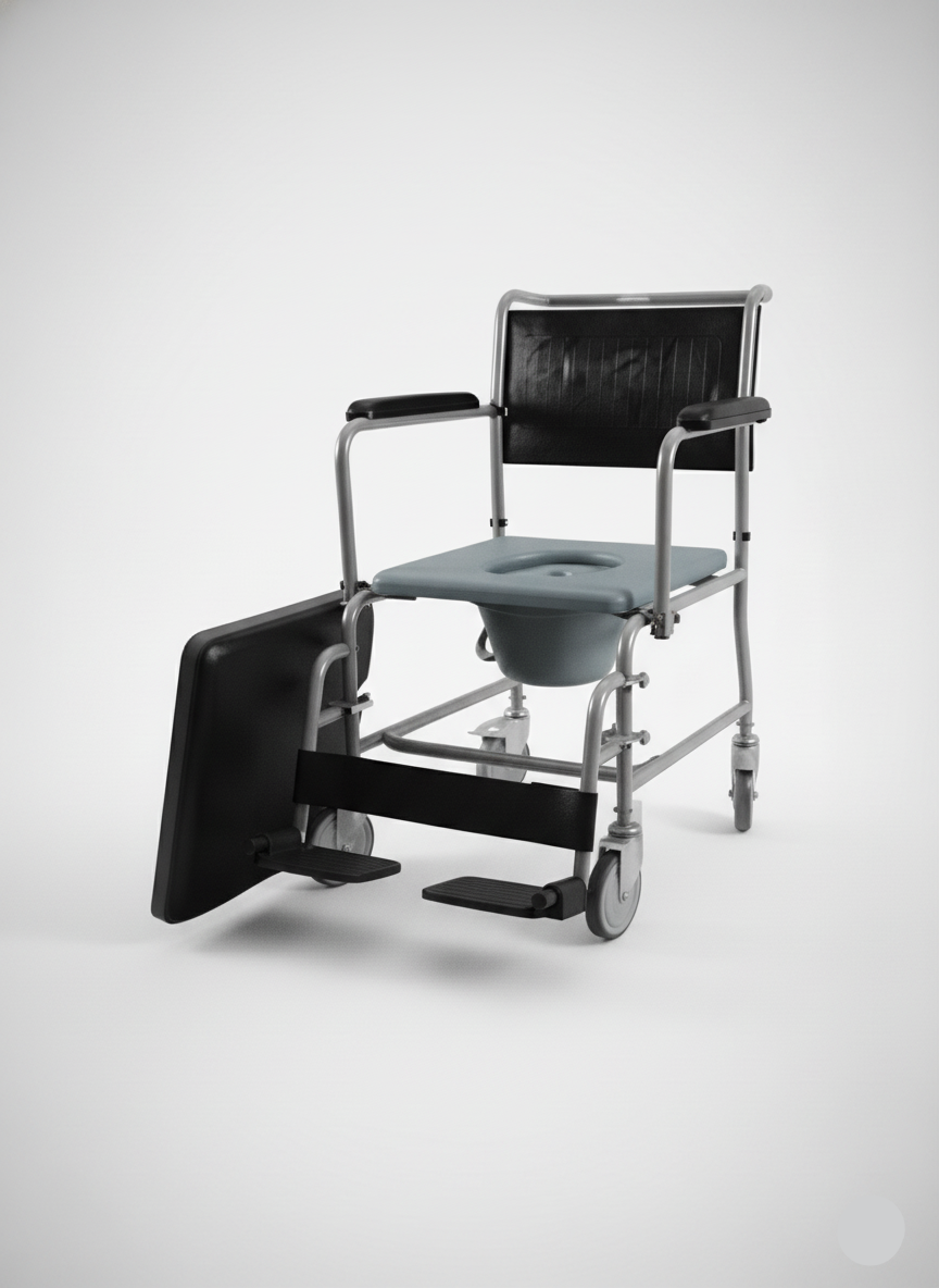 Medical shower chair with footrest on a white background