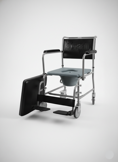 Medical shower chair with footrest on a white background