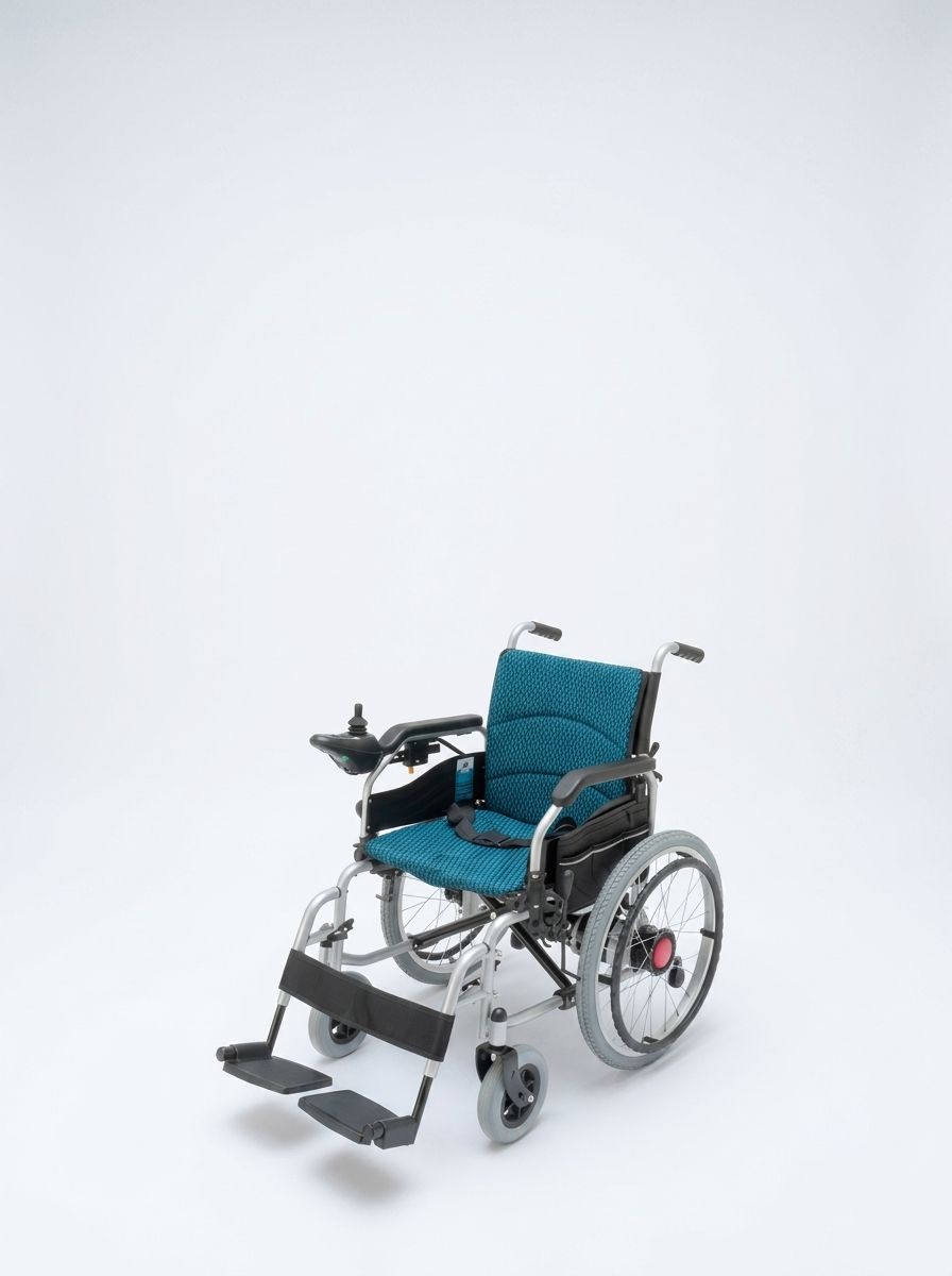Wheelchair with blue seat on a white background