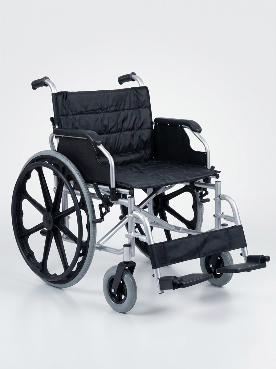 Black wheelchair with black seat on a white background