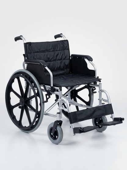 Black wheelchair with black seat on a white background